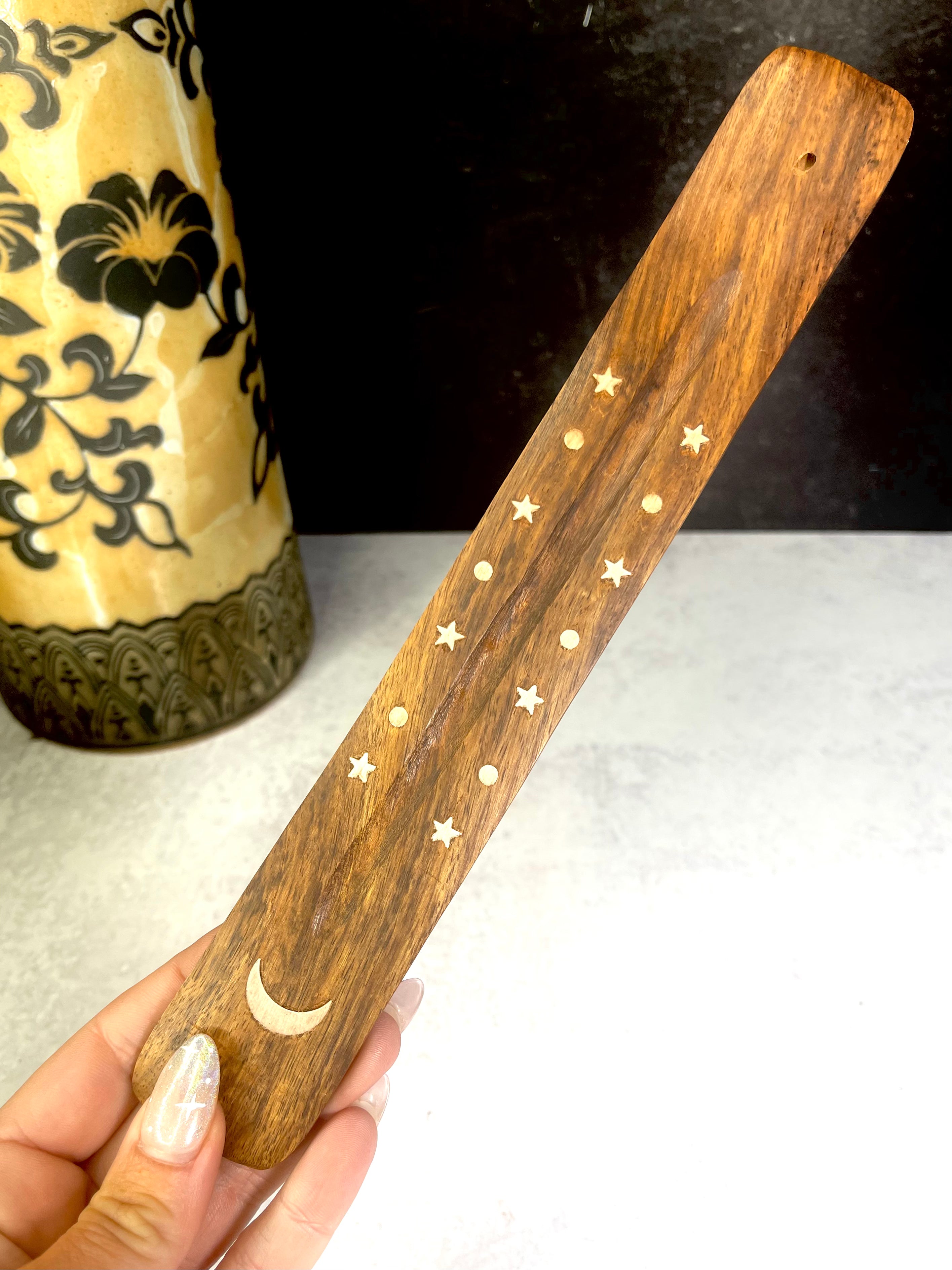 Wooden Moon and Star Incense Holder