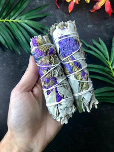 Purple Sinuata Flower and White Sage Bundle